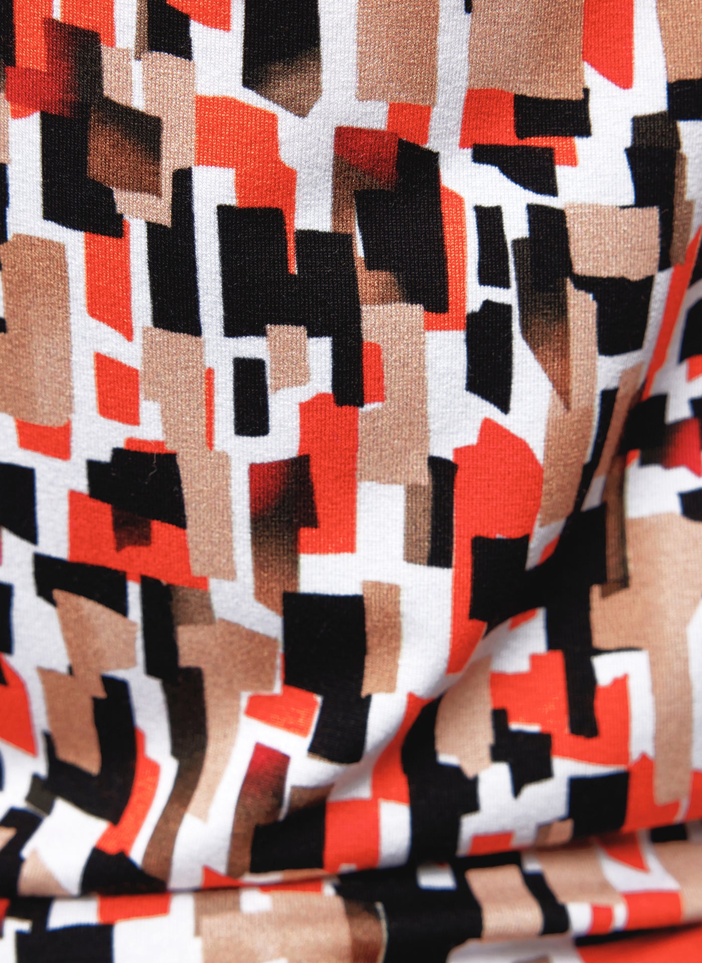 Black, Beige & Orange Geometric Print Round Neck Top