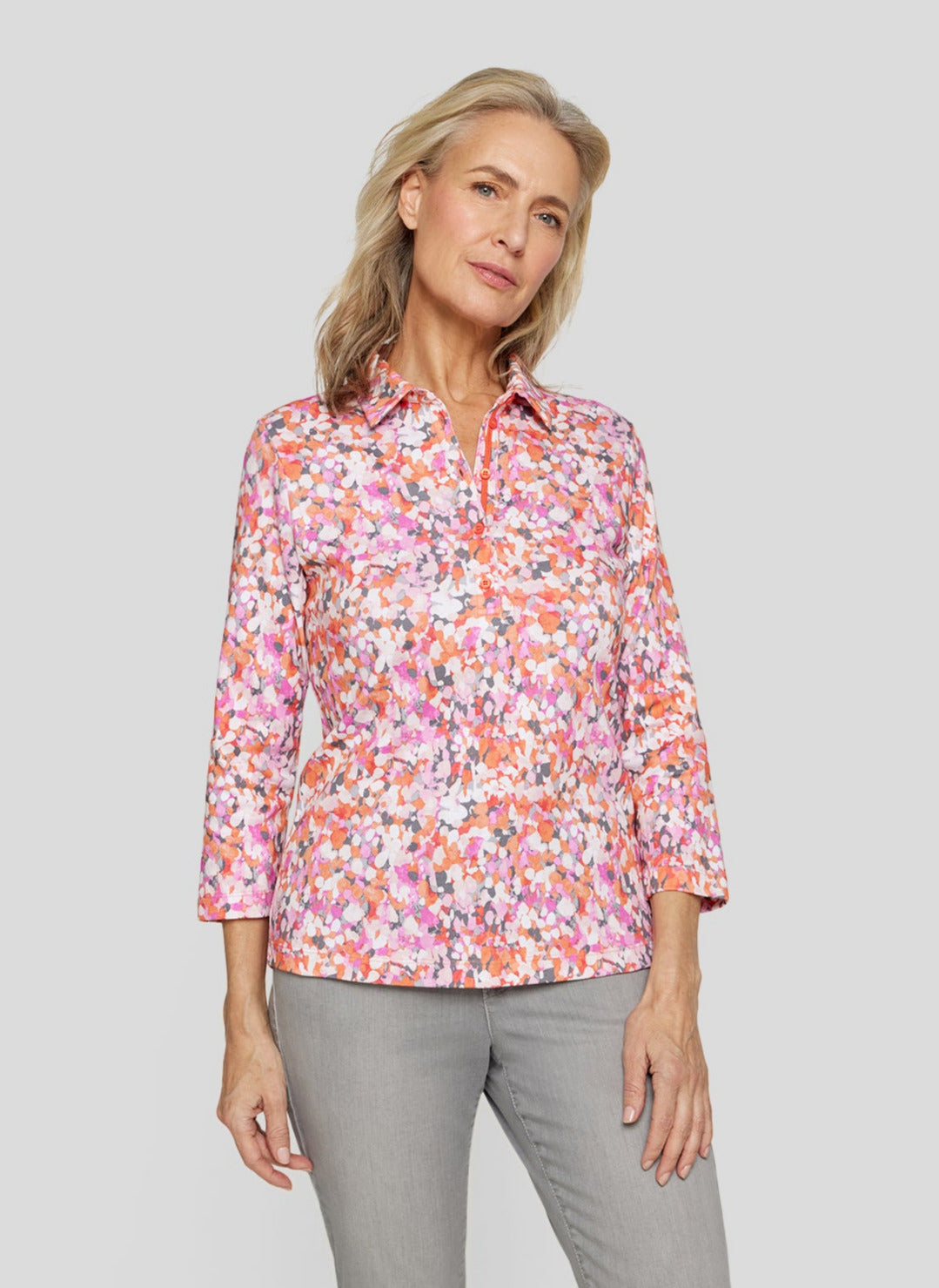 Sunny Side Top with Floral Design and Collar