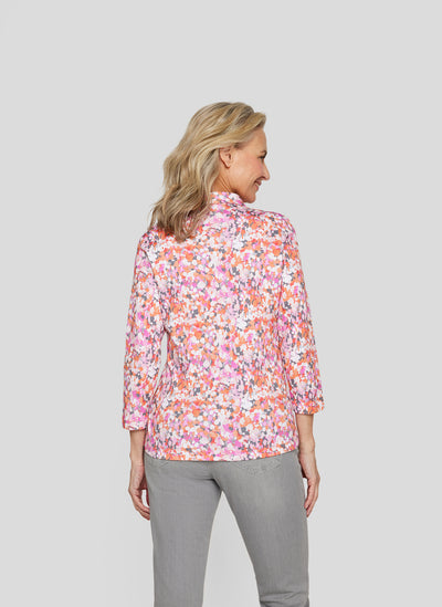 Sunny Side Top with Floral Design and Collar