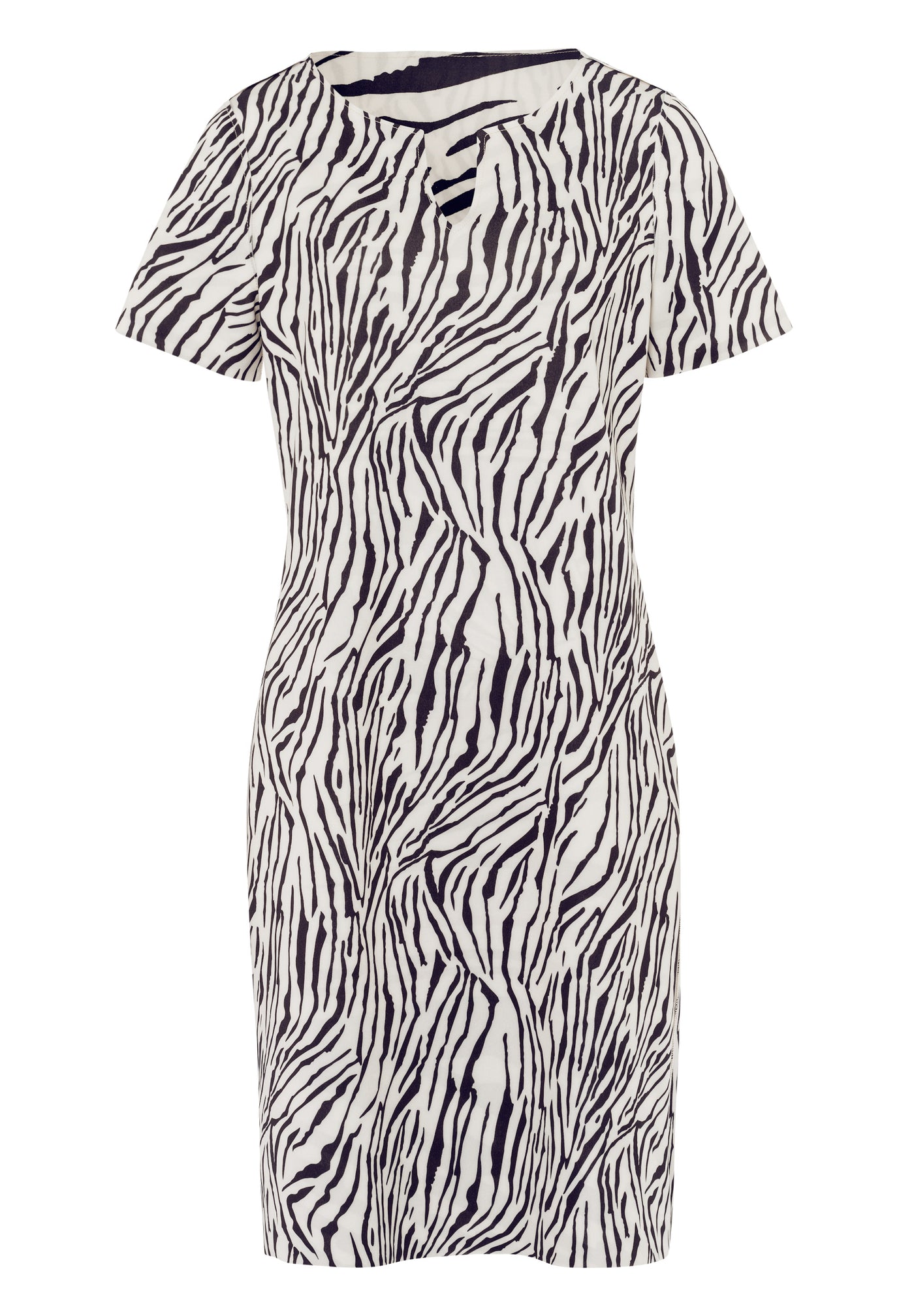 Multi Print Short Sleeve Dress With Mini V Neck