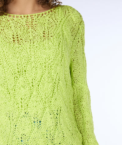 Lime Green Crochet Style Round Neck Jumper