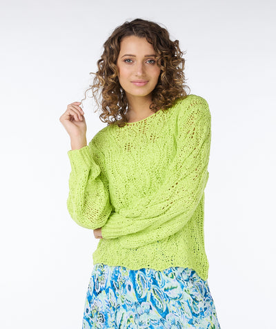 Lime Green Crochet Style Round Neck Jumper