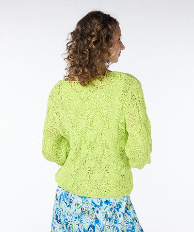 Lime Green Crochet Style Round Neck Jumper