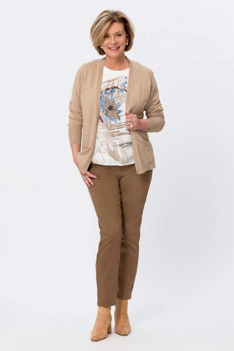 Brown Mia Straight Leg Trousers with Pockets