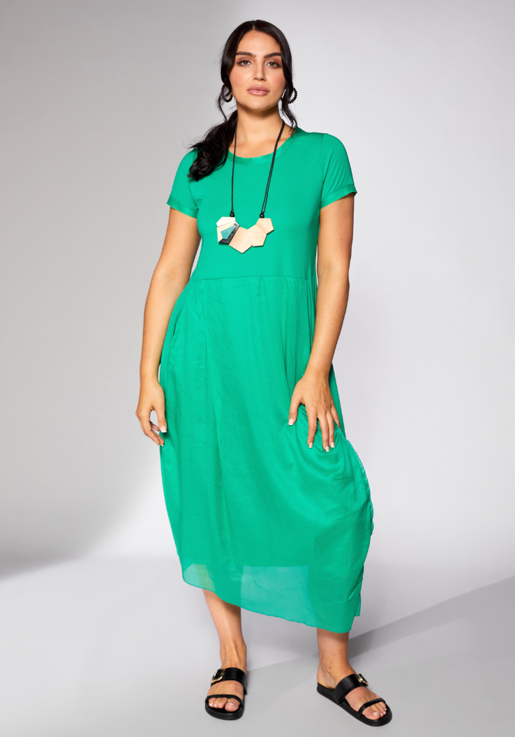 Kelly Green T-Shirt Dress with Short Sleeves & Pockets