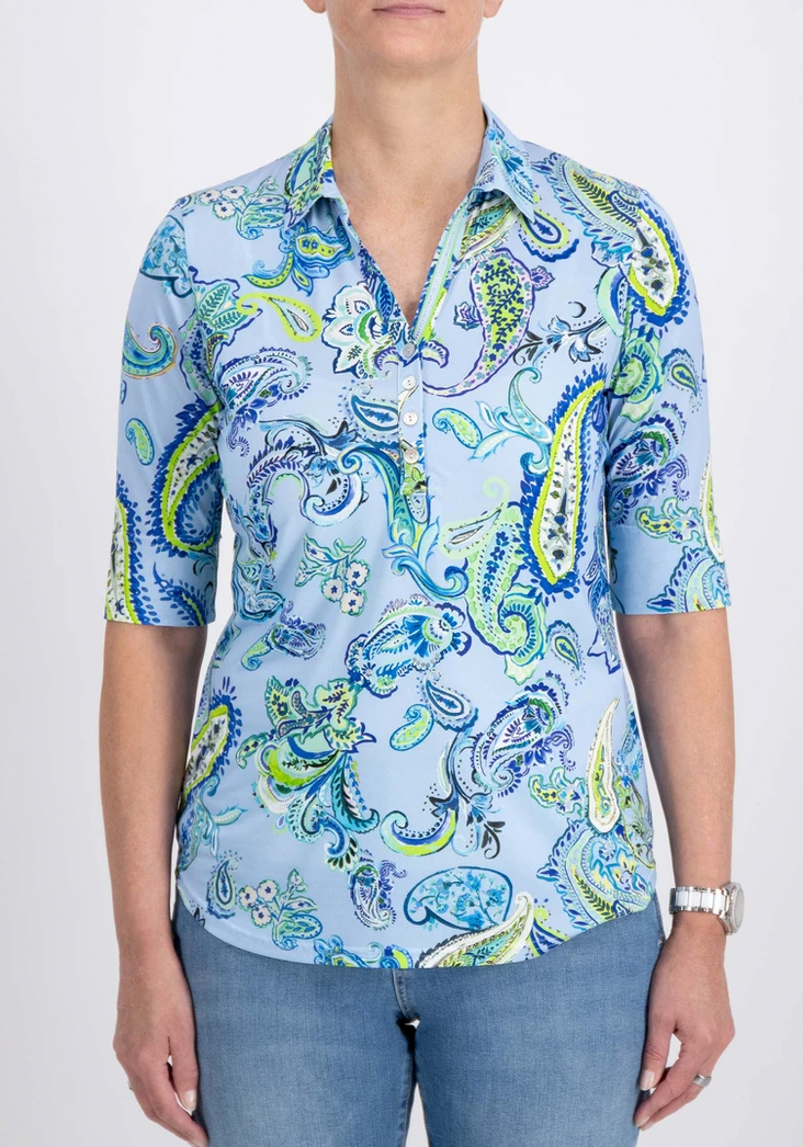 Paisley Print Short Sleeve Top With Diamond Detail Trim