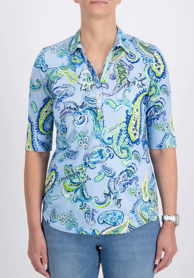 Paisley Print Short Sleeve Top With Diamond Detail Trim