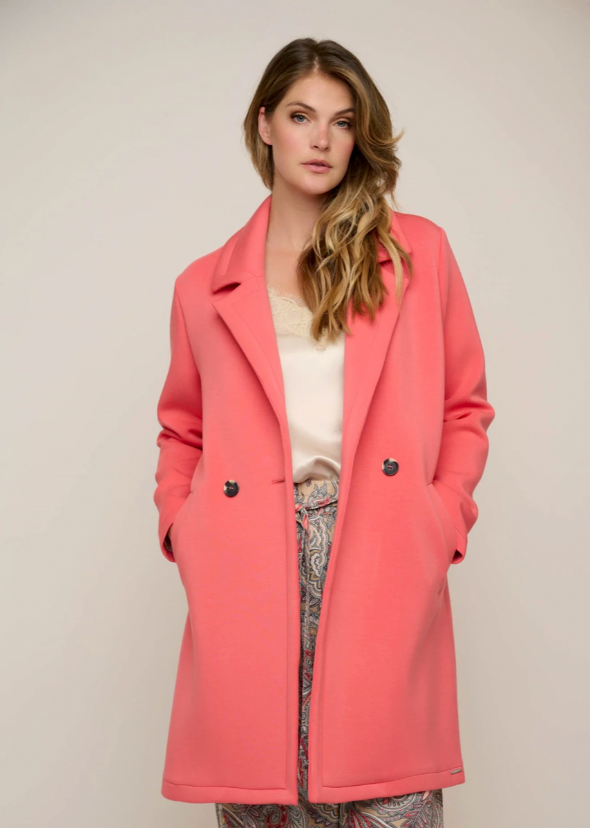 Coral Long Double Breasted Blazer Coat