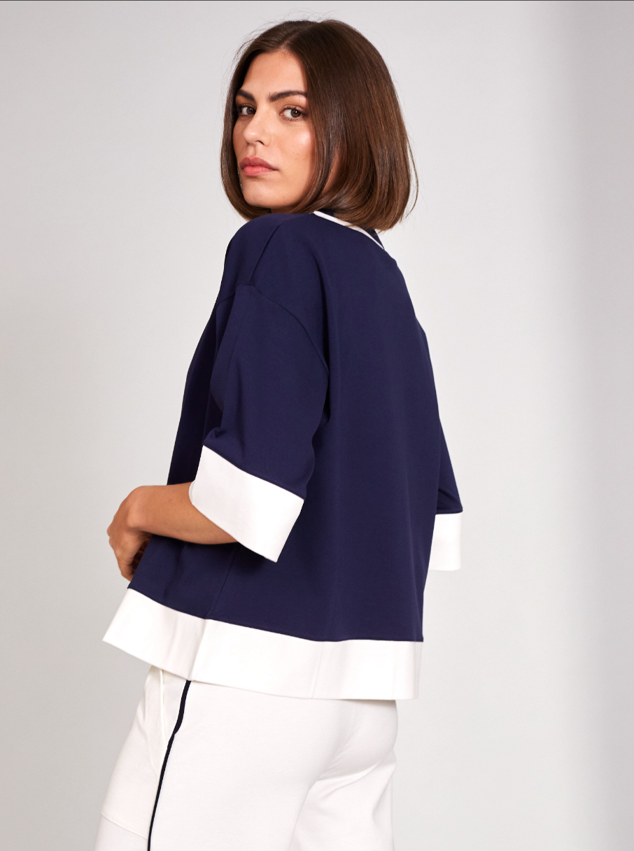 Navy & Cream Two Toned Top