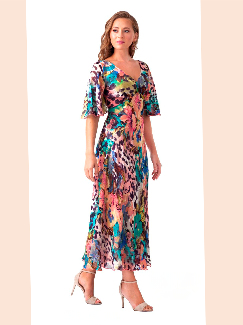 Multicoloured Maxi Dress With Empire Waistline