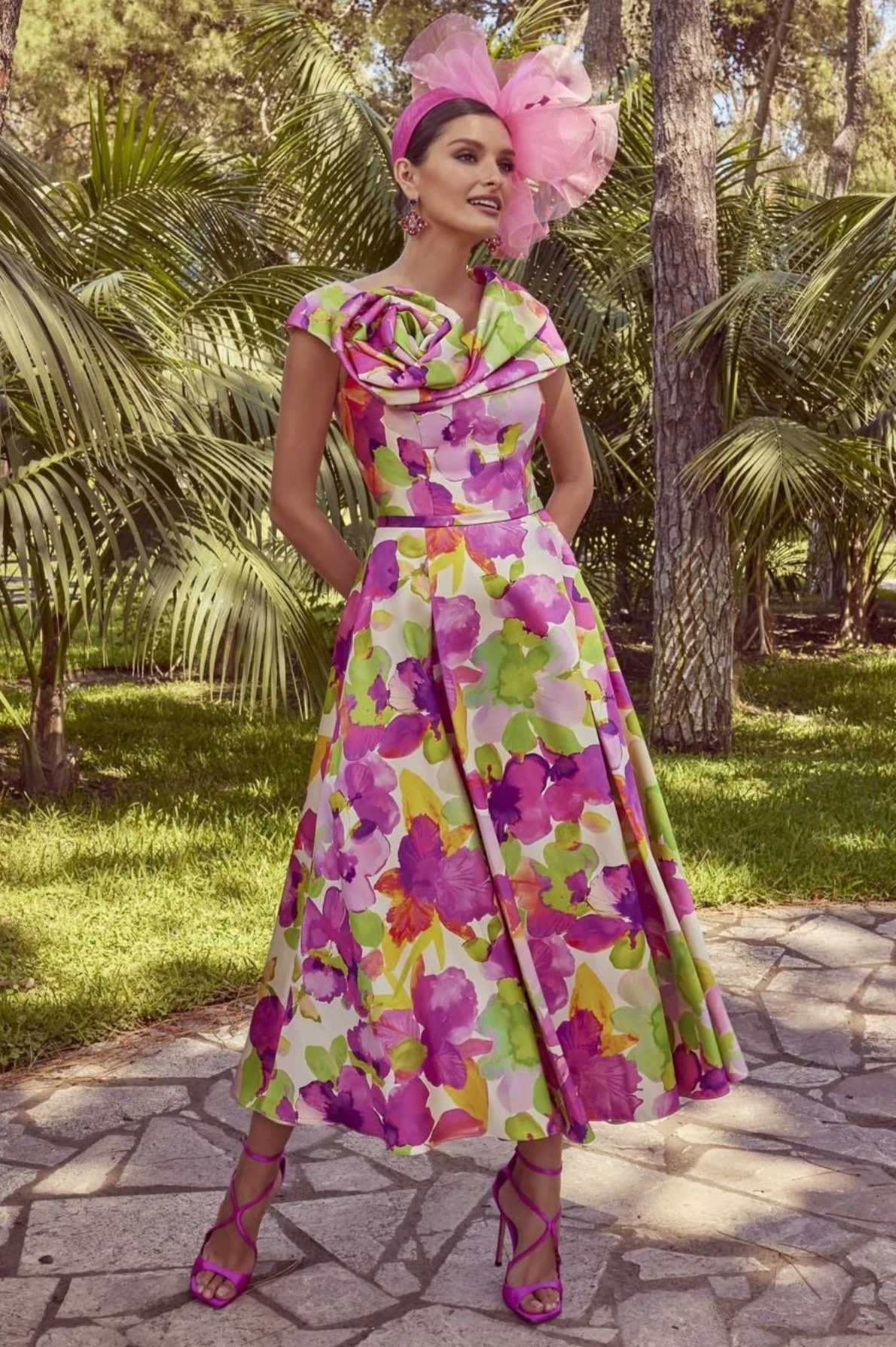 Pink and Green Floral Detailed Dress