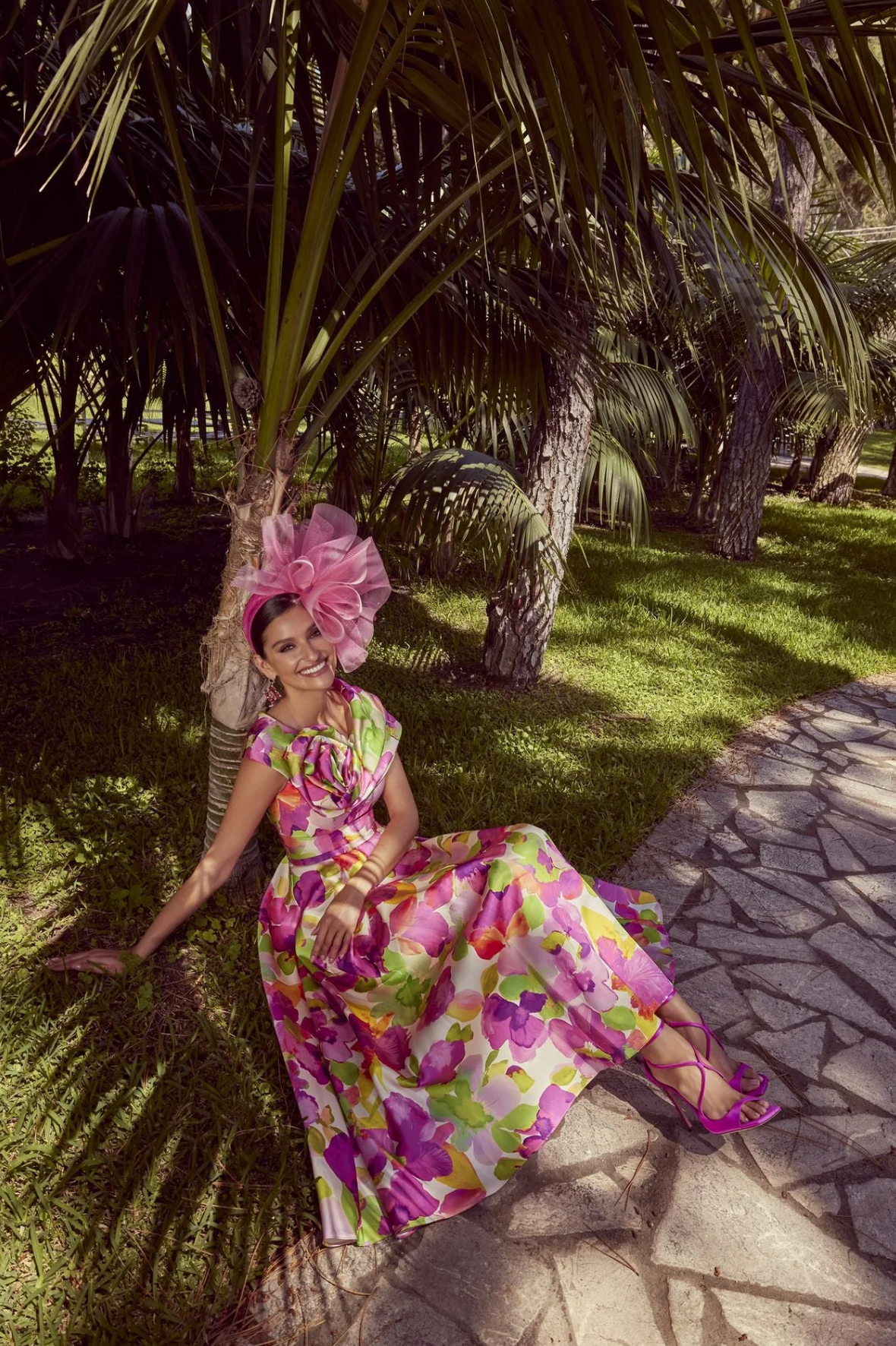 Pink and Green Floral Detailed Dress