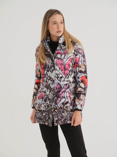 Watermelon Heart Print Quilted Puffer Coat