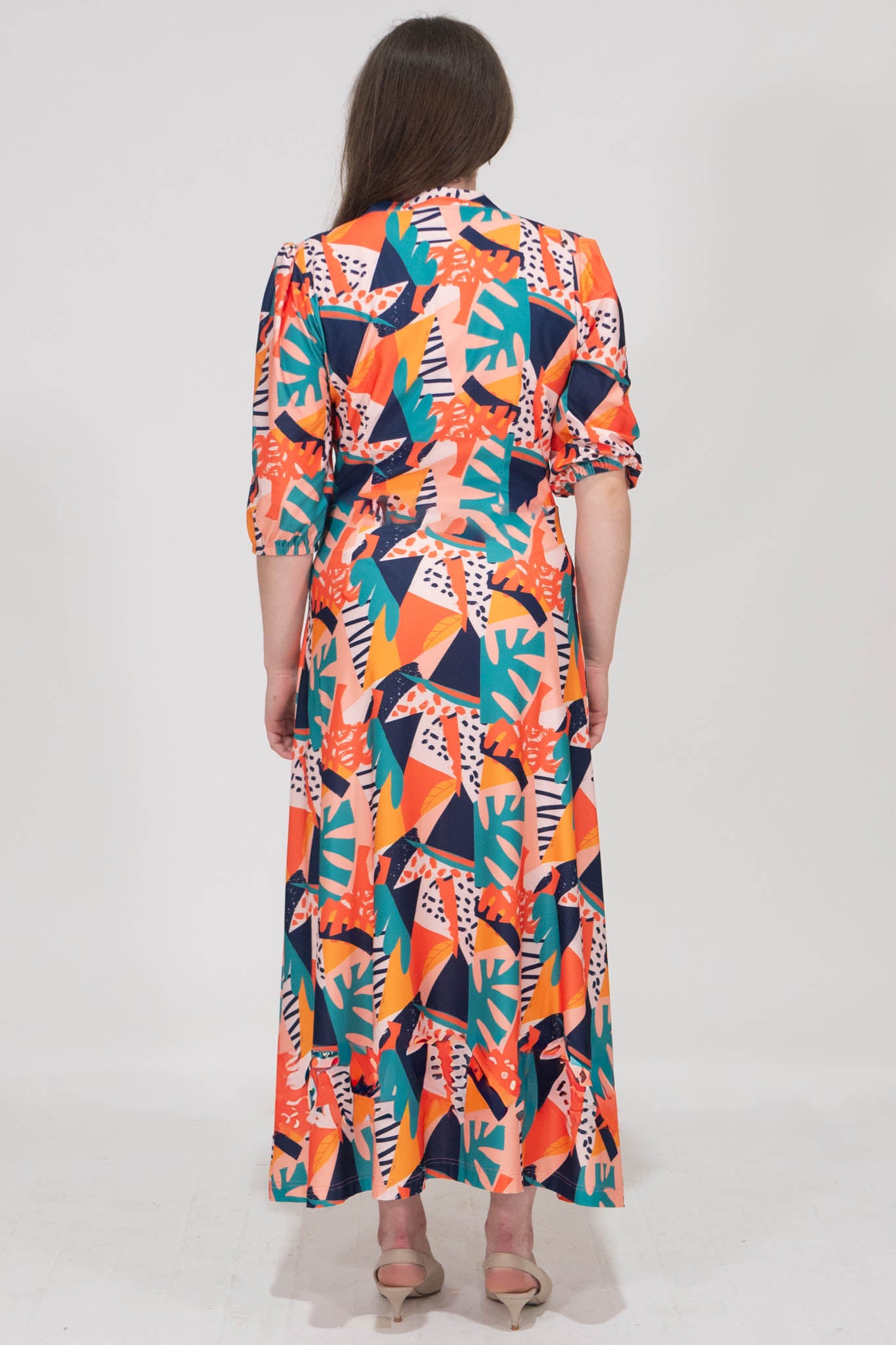 Mollie Printed Dress With Buttons - Orange