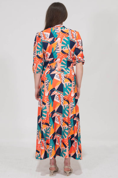 Mollie Printed Dress With Buttons - Orange