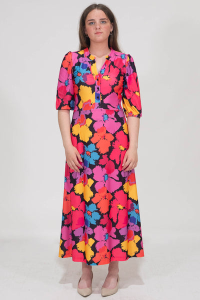 Mollie Printed Dress With Buttons - Multicolor