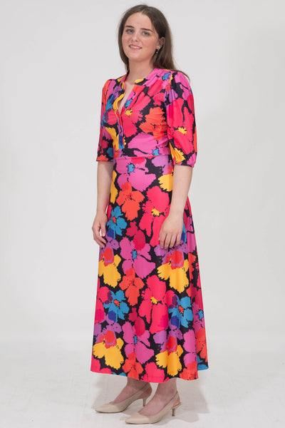 Mollie Printed Dress With Buttons - Multicolor