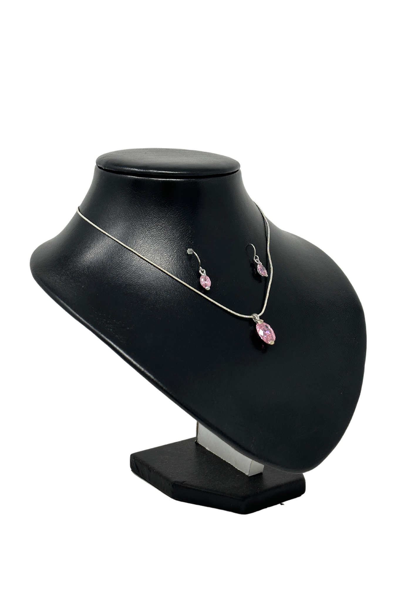 Pink Oval Diamond Silver Necklace & Earring Sets