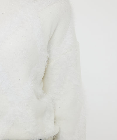 Off-White Fluffy Jumper With Sequin Detailing