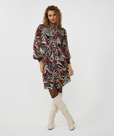 Mulitcoloured Button Up Dress With Belt