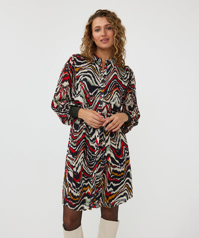 Mulitcoloured Button Up Dress With Belt