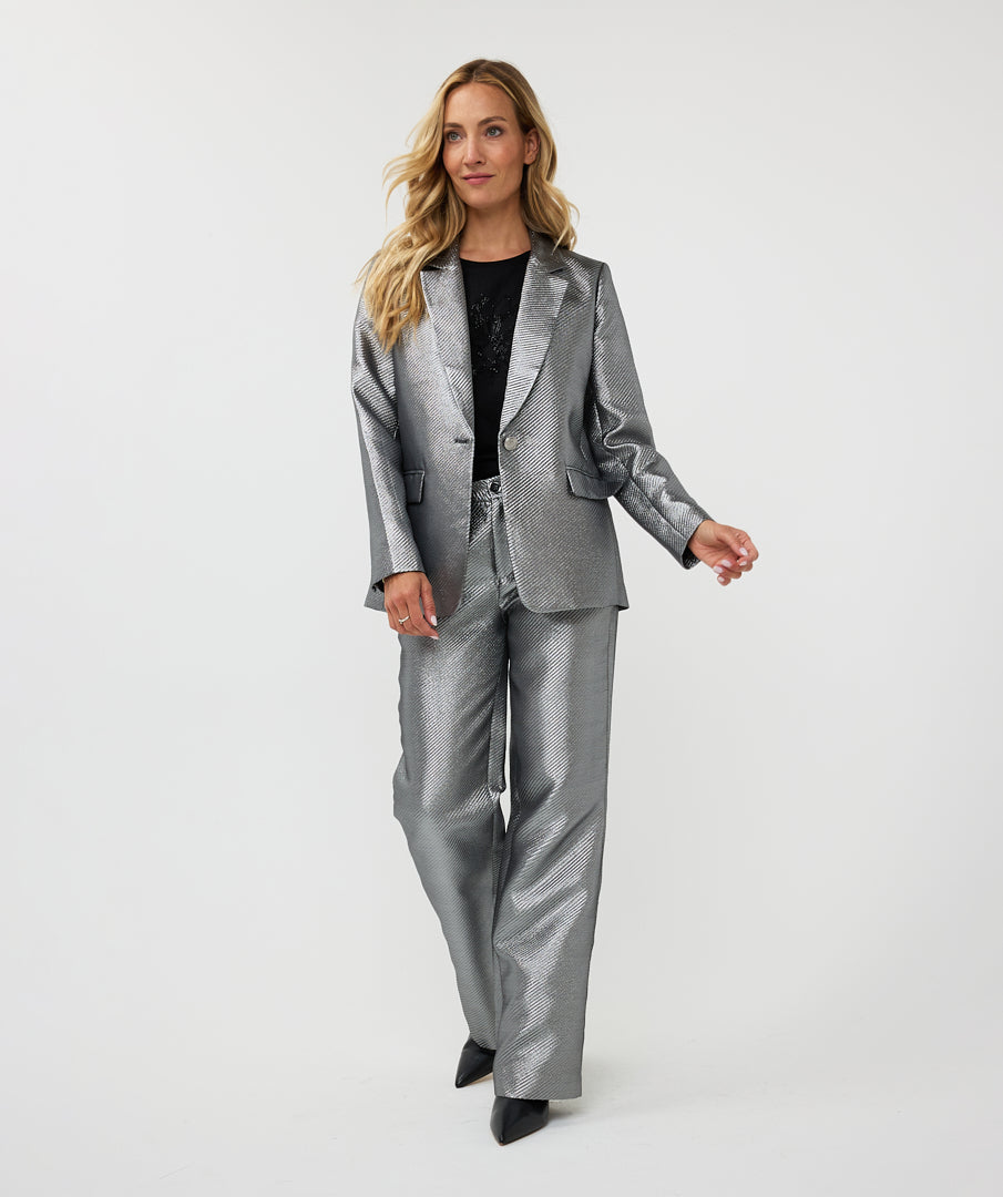 Metallic Silver Wide Leg Trouser Suit