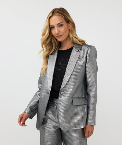 Metallic Silver Wide Leg Trouser Suit