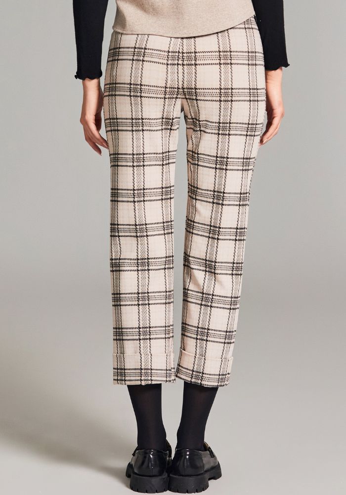 Beige & Black Check Cropped Trousers