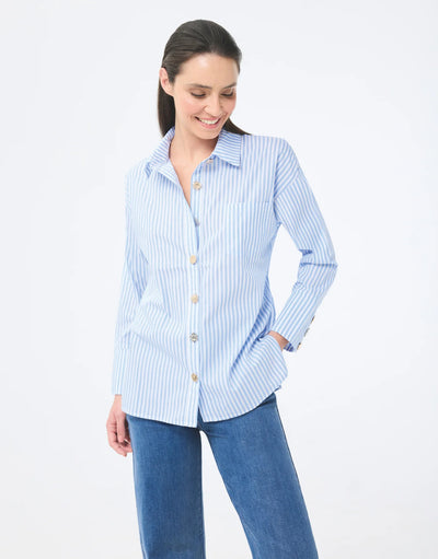 Blue Striped Shirt With Mixed Metal Button Detailing