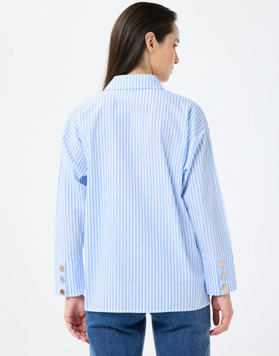 Blue Striped Shirt With Mixed Metal Button Detailing