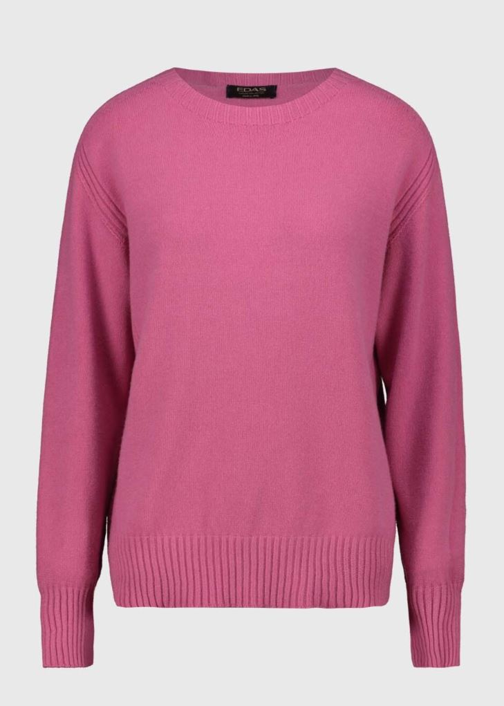 Pink Plain Knit Jumper With Ribbed Side & Cuffs