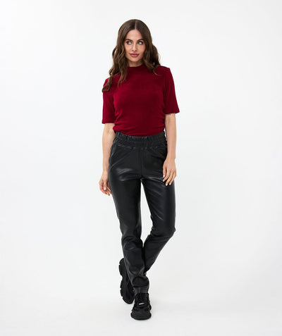 Black Vegan Leather Trousers with Elasticated Waist