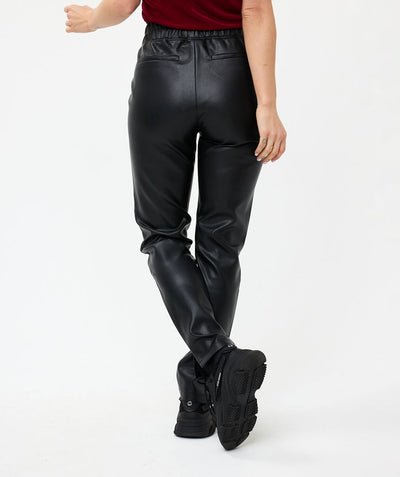 Black Vegan Leather Trousers with Elasticated Waist