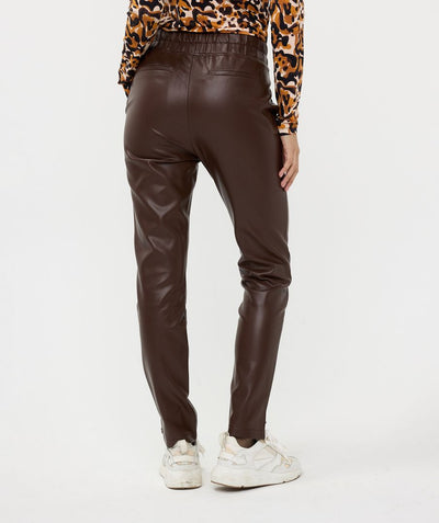 Chocolate Brown Vegan Leather Trouser with Elasticated Waistband