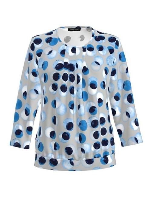 Circle Print Top With Pleated Neck Detail