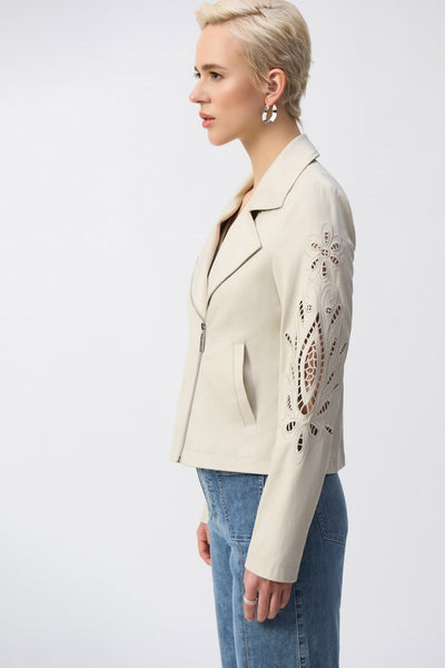 Joseph Ribkoff Moonstone Foiled Faux-Suede Moto Jacket