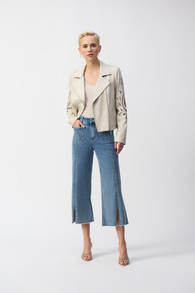 Joseph Ribkoff Moonstone Foiled Faux-Suede Moto Jacket