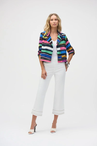 Joseph Ribkoff Multicoloured Stripe Print Short Boxy Blazer