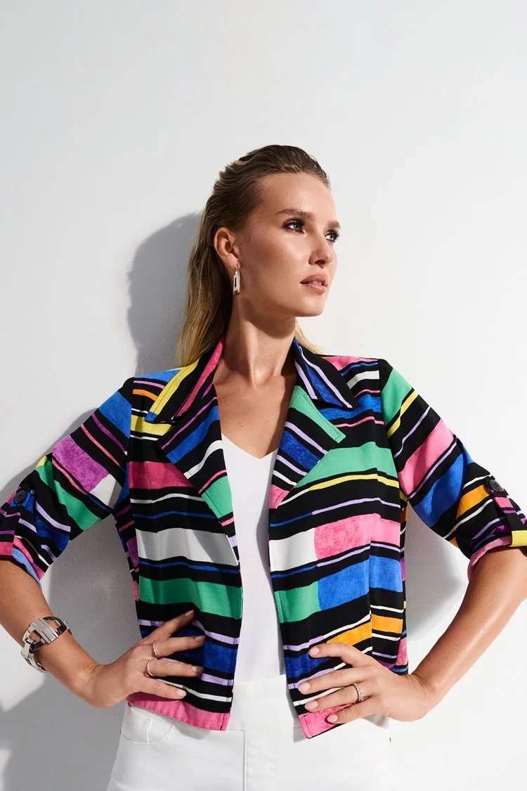 Joseph Ribkoff Multicoloured Stripe Print Short Boxy Blazer