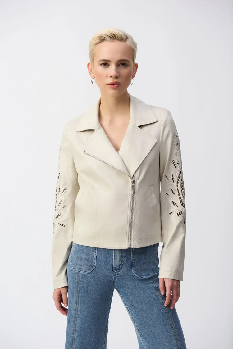 Joseph Ribkoff Moonstone Foiled Faux-Suede Moto Jacket