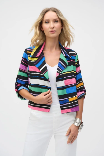 Joseph Ribkoff Multicoloured Stripe Print Short Boxy Blazer