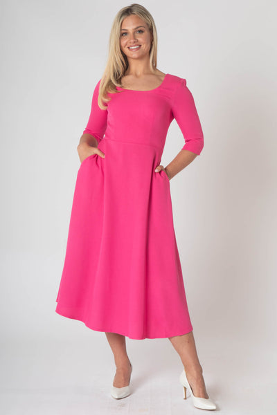 Porsha Dress With Round Neck And Contrast Lining - Pink & Lime