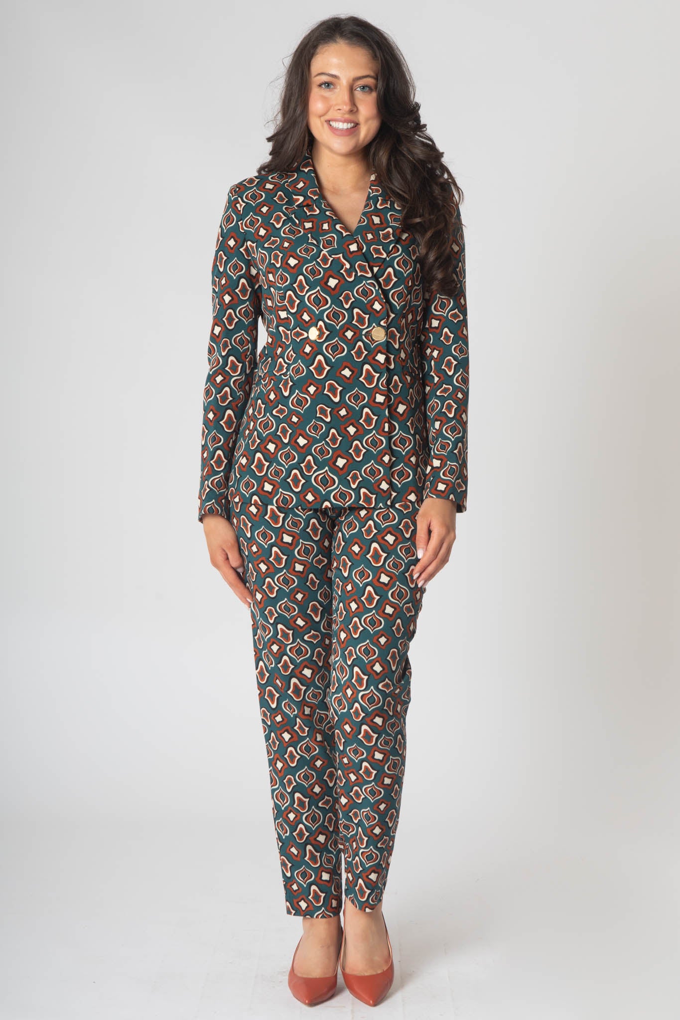 Monroe Printed Trouser Suit - Brown & Green