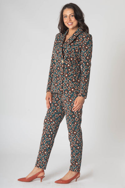 Monroe Printed Trouser Suit - Brown & Green