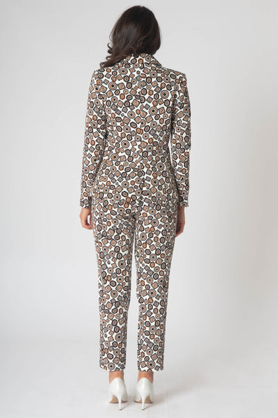 2 Piece Monroe Printed Trouser Suit - Brown & White