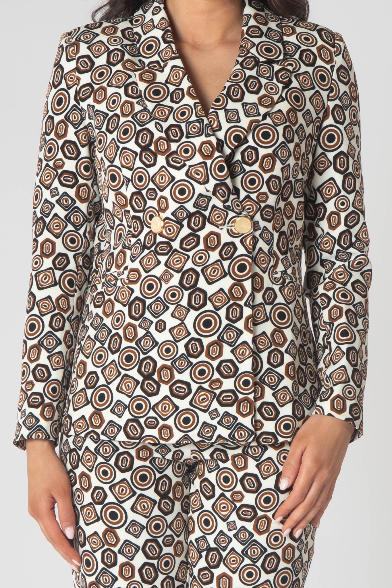 2 Piece Monroe Printed Trouser Suit - Brown & White