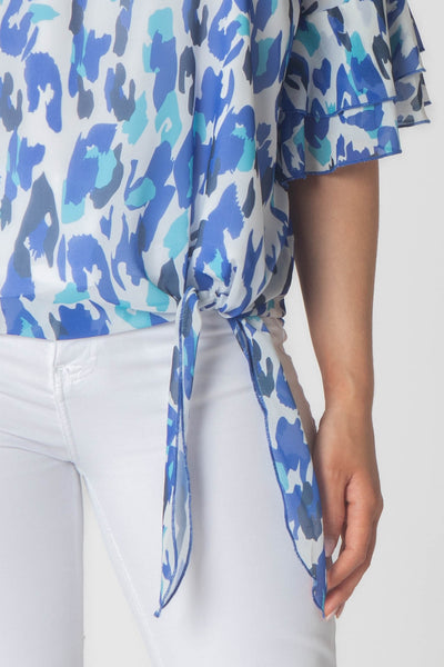 Pippa Gathered Round Neck Top With Tie Hem - Blue Pastel