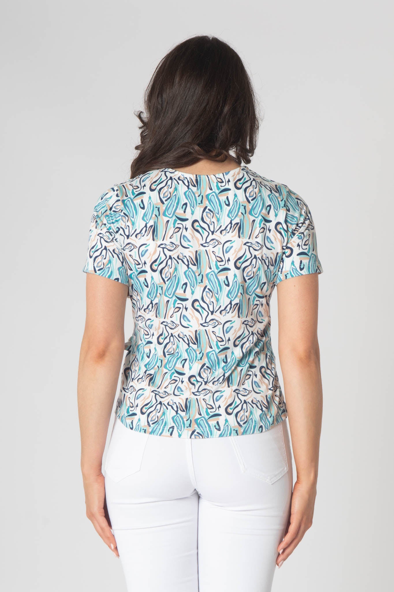 Esper Printed Top With Tie Hem and Short Sleeves - Baby Blue