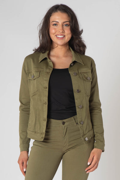 Teagan Classic Denim Jacket with Breast Pockets - Avocado