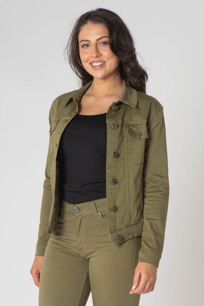 Teagan Classic Denim Jacket with Breast Pockets - Avocado